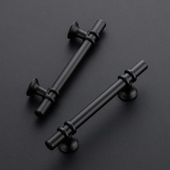 10 Pack 6 inch Matte Black Cabinet Pulls with Round Base 3.75 inch Hole Center