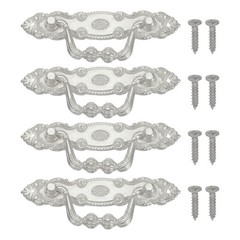Vintage Decorative Handles, 4 Pcs Handles with Screws, Silver Tone