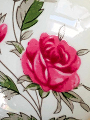 6 x Vintage White Ceramic with Pink Rose 1-1/4″ Knob Drawer Pull + Mount Screws