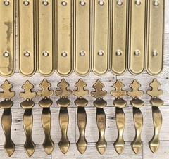 9 Vintage Amerock Carriage House Cabinet Drawer Pulls Handles & Back Plates