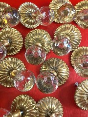 VTG Faceted Crystal Knob Pull W/Brass Medallion Back Plate Hollywood Regency