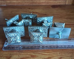 Ornate Square Silver Pulls/cabinet Knob with Rectangle Back Plates, Set Of Six
