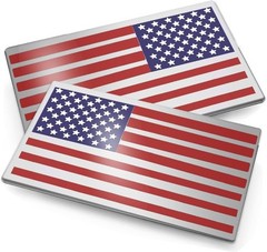 2-Pack Embossed 3D All-Black Metal Flag Emblem Decal Stickers, Matt Color: red