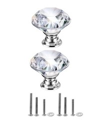 30mm/1.18″ Diamond Glass Knob, 2PCS Clear Crystal Pull with 3 Size Screws