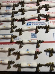 Set of 24 Vintage Antique Porcelain Floral Cabinet Drawer Pulls Brass + 2 bonus