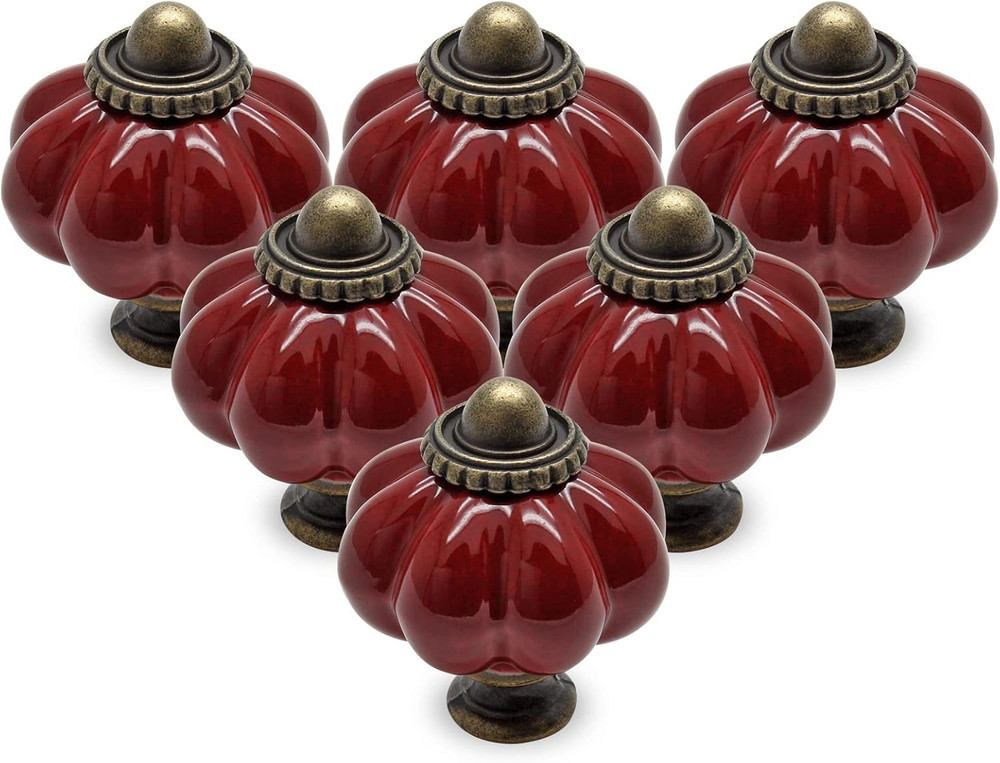 12pcs Rust Red Vintage Ceramic Cabinet Knobs, Dresser Handles with Mounting Scre