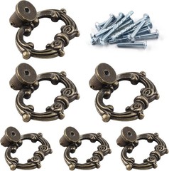 Luomorgo 6 Pcs Antique Bronze Drop Ring Drawer Pulls, Vintage Cabinet