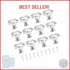 [12 PCS] 30mm Crystal Clear Glass Cabinet Drawer Pulls, Attom Tech Diamond Shape