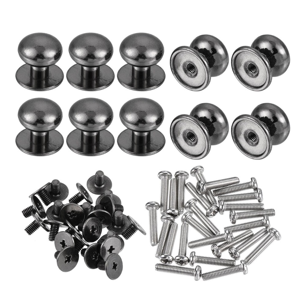 24pcs 12mm Head Dia Round Knobs Pull Handle Zinc Alloy Black