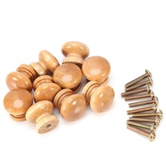 Round Wooden Drawer Knobs, Solid Cabinet Mushroom Shape Pulls 24MM, Brown