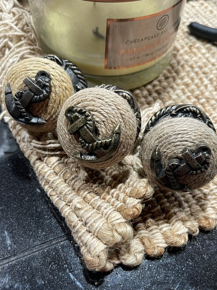 4 Vintage Drawer Pull Jute Metal Anchor Handle Kitchen Cabinet Dresser Door Knob