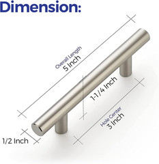 Cabinet Handles, Brushed Nickel,5″ Length,3″ Hole Center,30 Pack | Stainless Ste
