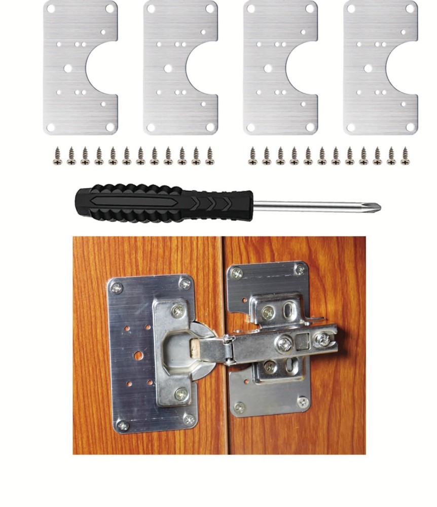 4 PCS 3.5×2 Inch Stainless Steel Cabinet Door Hinge Repair Plate Kit Screws