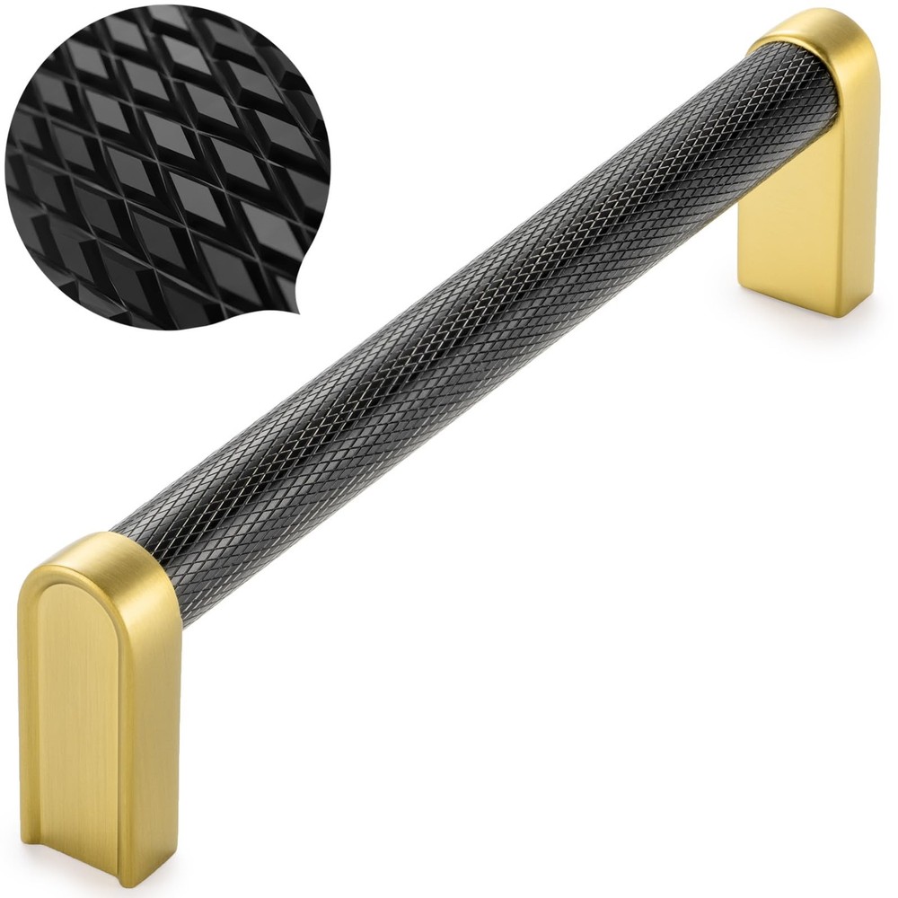 Black and Gold Cabinet Pulls, 5-Pack Knurled Cabinet Handles, 5 Inch Screw Sp…