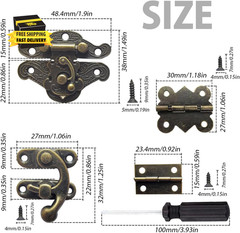 36 Sets Retro Jewelry Box Hinges and Latches Hardware, Small Bronze Brass Latch