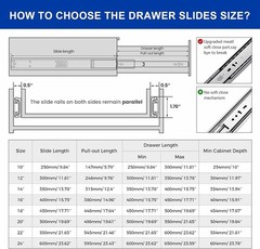 10 Pairs 22 Inch Soft Close Drawer Slides Side Mount Full Extension 100 LB