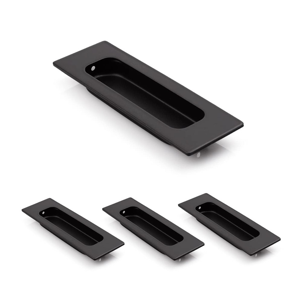 Black 120mm Flush Sliding Closet Door Pulls Recessed Finger 4.75 Inch 4 PCS