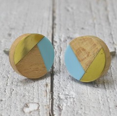 Three Tone Gold Designs Wood Resin Door Knobs, Vintage, Shabby Chic Set of 6
