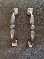 VINTAGE PAIR SATIN CHROME HANDLE PULLS ~/ BELWITH TRANQUILITY ~ NEW OLD STOCK