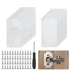 16 PCS Cabinet Hinges Repair Plates Stainless Steel Furniture W/ Screwdriver