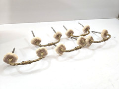 Lot/5 Vtg Drawer Pulls Porcelain Tile Gold Tone Twisted Metal Handles w/Screws