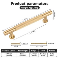 2 Pack Brushed Gold Kitchen Cabinet Pulls, 3-3/4 Inches Solid Brass Dresser