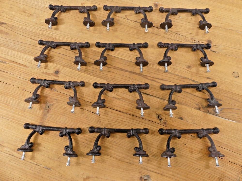 12 Handles Drawer Pulls T Bar Lot Rustic Cast Iron Farmhouse Cabinet Cupboard