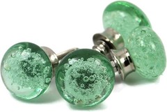 Green Bubble Round Glass Doorknobs W/ Silver Base (1.5″L x 1.5″W) 15 Pack New
