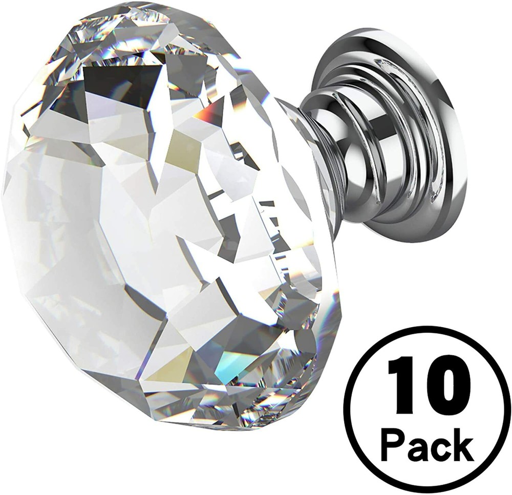 10Pcs Crystal Glass Diamond Cabinet Knobs Drawer Dresser Knobs Pull 30mm