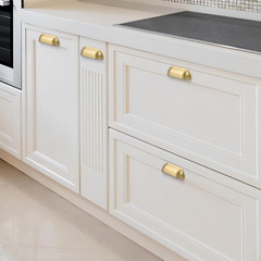 -Brushed Gold Kitchen Cabient Drawer Cup Pulls, 5 Pack 2.5 Inch Solid Brass Knob