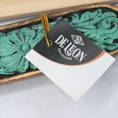 Drawer Pull Bar Handle Polyresin Faux Tooled Leather w/ Turquoise Scrolls