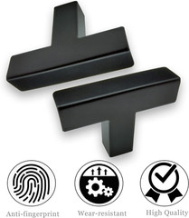 Hardware Handle, 2 Pack Square T-Shaped Cabinet Pulls, Matte Black, Stainless St