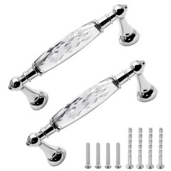2 Pcs 3.75″/96mm Center to Center Crystal Dresser Drawer Handles, Glass Cabin…