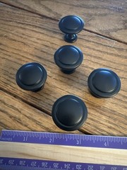 5 Black Round Drawer/Door Pull Knobs Cabinet Handles Used Matte Finish