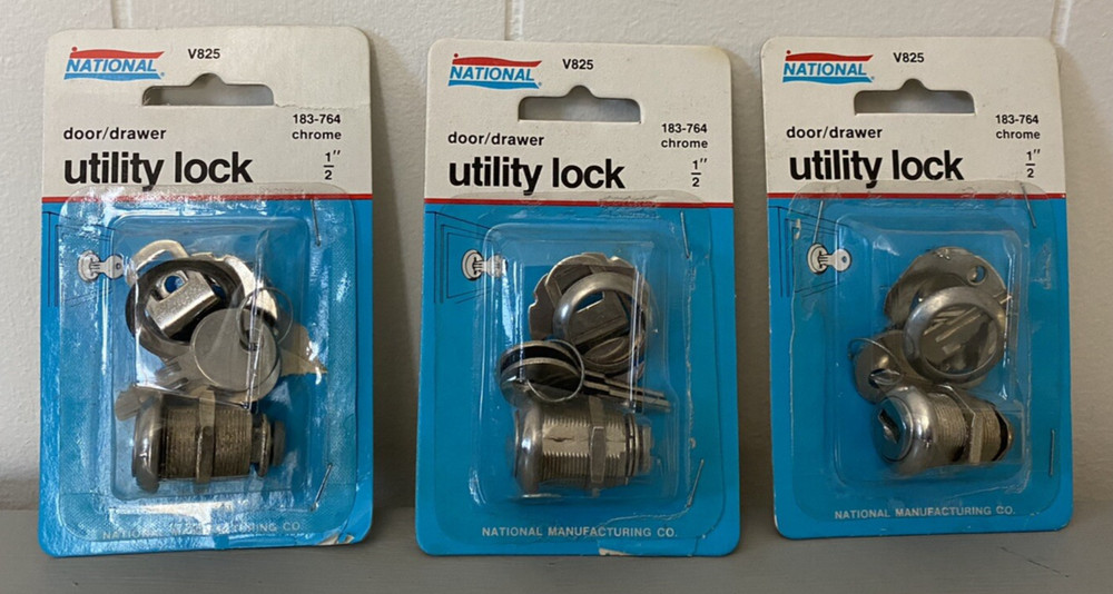 National 3 NEW Hardware Chrome 1/2″ Door Drawer Utility Lock Key 183-764 V825