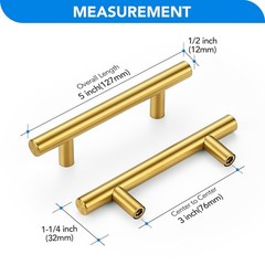 Brushed Brass Cabinet Handles 3 Inch Hole Spacing, Stainless Steel Drawer Pul…