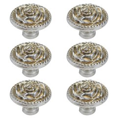6 Pcs 1.26 Inch Silver Euro Rose Decorative Cabinet Knobs Round Grain Dresser…