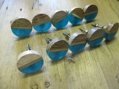 10 WOOD KNOBS ROUND DRAWER PULLS HANDLE KITCHEN BATHROOM MID CENTURY TURQUOISE