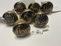 Door Knobs Drawer Pulls Ceramic Black Gold Floral Round Set of 7 New Made India