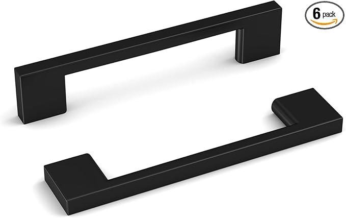 Haliwu 6 Pack Black Cabinet Handles 3-3/4 Inch Hole Center Modern Pulls