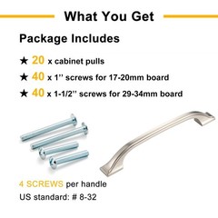 BEROSSA 20 Pack Brushed Nickel Cabinet Pulls 3 Inch Satin Nickel Cabinet Handles