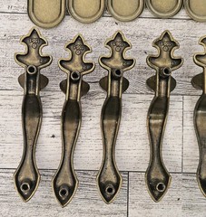 9 Vintage Amerock Carriage House Cabinet Drawer Pulls Handles & Back Plates