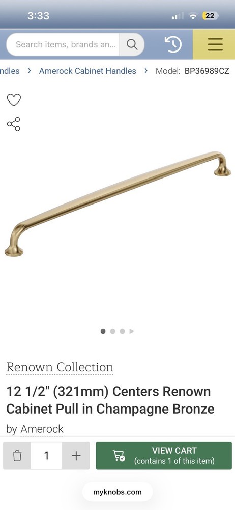 Amerock BP36989CZ Renown Cabinet Pull 320mm Champagne Bronze Drawer Handle