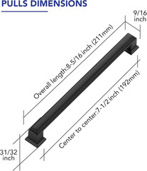 30 Pack Matte Black Cabinet Pulls, 7-1/2 Inch (192Mm) Hole Center Zinc Alloy Dra