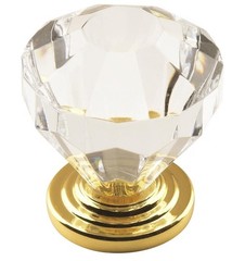 Lot Of 2 Amerock Cabinet Knob Clear/Burnished Brass 1-1/4 inch (32 mm) Diameter