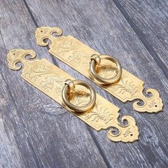 Antique Ring Pull With Plate 2pcs 15cm/5.91″ Pure Copper Drawer Handles Furnitur