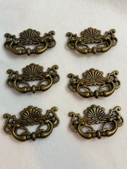 Set of 6 Vintage/Retro Antique Bronze Metal Bail Pulls Cabinet Handle READ