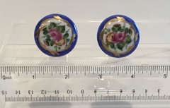 Vintage Cobalt Blue Floral Porcelain Cabinet Knobs with Gold accent Set of two