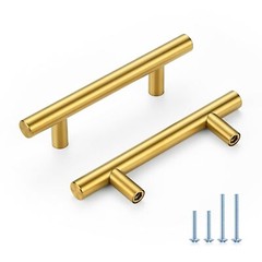 Brushed Brass Cabinet Handles 3 Inch Hole Spacing, Stainless Steel Drawer Pulls