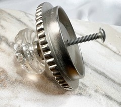 Set of 10 Architectural Fluted Lucite-Style Knobs | Brushed Nickel Rosette